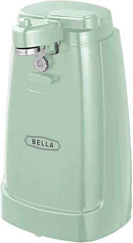 bella Abrelatas Eléctrico y Afilador de Cuchillos, Abridor de Tarros y Botellas Multifuncional con Palanca de Corte Extraíble y Almacenamiento de Cables, Hoja de Acero Inoxidable, Verde Salvia