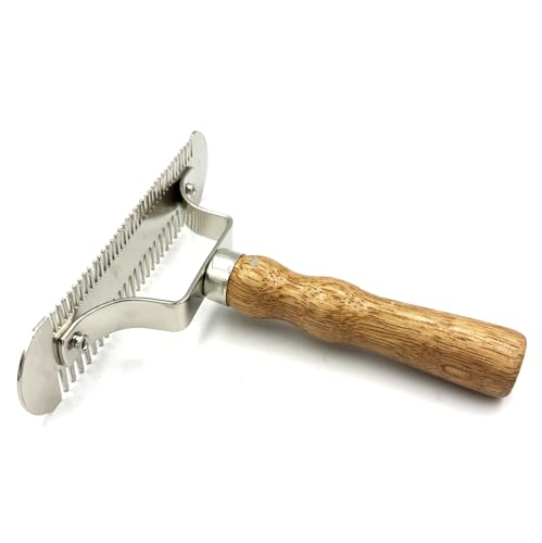 Image of JA Horse JA2010 Double Curry Comb Metal with Wooden Handle Double-Sided Horse Comb for Gentle Short Hair Care Effective in Changing Fur with Different Teeth