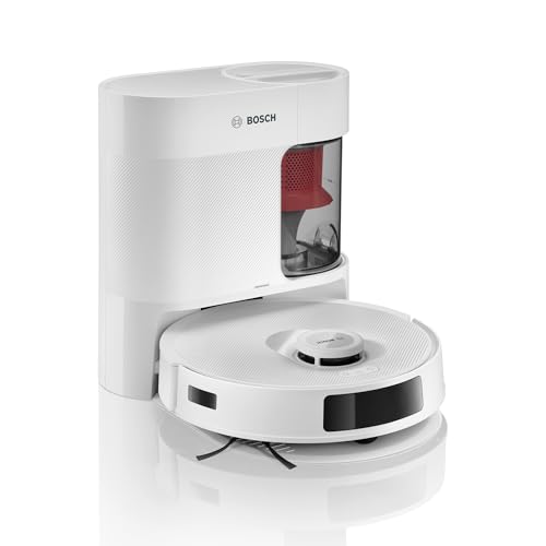 Bosch Spotless+ Robot aspirapolvere e lavapavimenti BCRD1W, 11.000 Pa, stazione autosvuotante, panno statico, navigazione a infrarossi Smart Vision, controllo via app Home Connect, colore bianco
