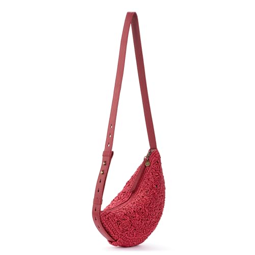 Image of The Sak Tess Crochet Crescent Shoulder Bag - Premium Women's Handbag for Everyday & Travel - Adjustable Strap with Zipper Closure - Scarlet Primrose Straw