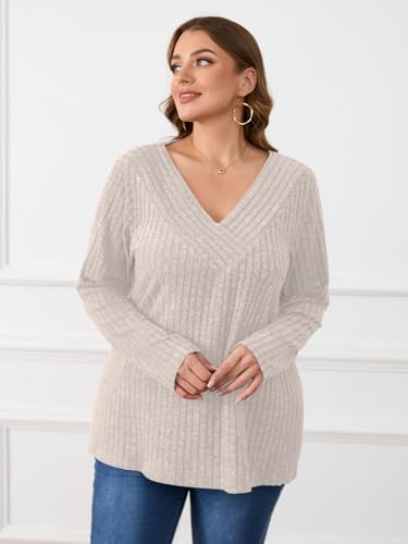BELAROI Plus Size Tops for Women Fall Casual Tunic Shirts Lightweight V Neck Pullover Long Sleeve Blouse4
