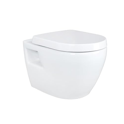 Belvit Hänge Wand WC Weiß Spülrandlos mit Taharet-/Bidet-Funktion & Toilettendeckel mit Absenkautomatik - Tiefspül-Toilette aus Keramik zur Wandmontage für moderne Badezimmer