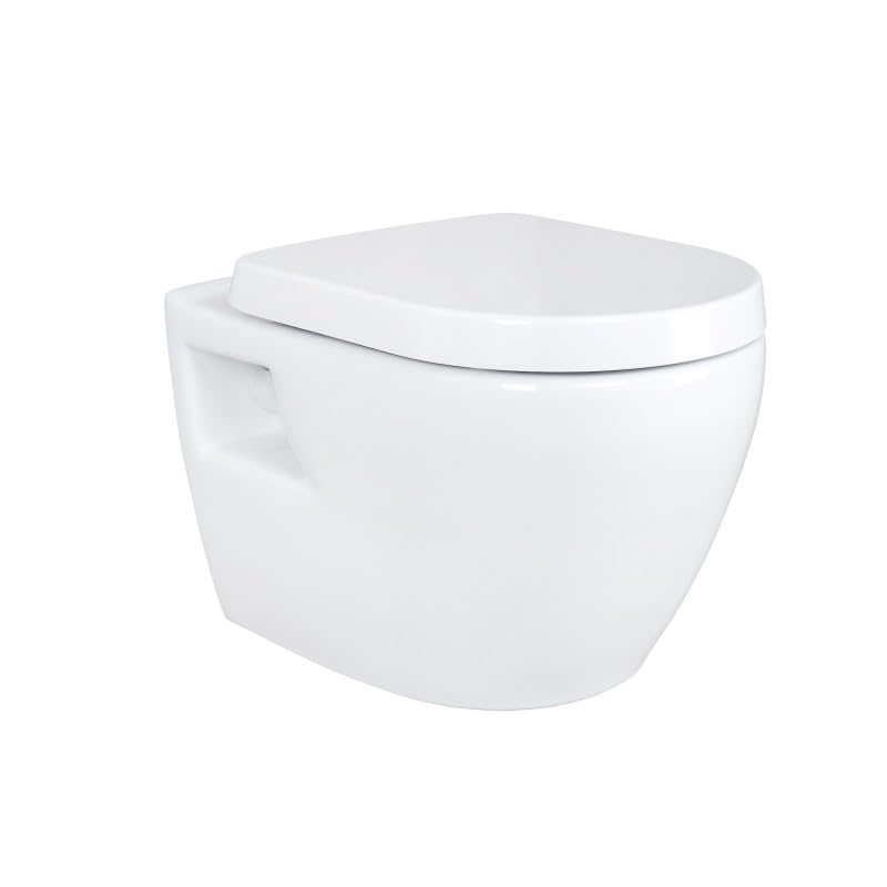 Belvit Hänge Wand WC Weiß Spülrandlos mit Taharet-/Bidet-Funktion & Toilettendeckel mit Absenkautomatik - Tiefspül-Toilette aus Keramik zur Wandmontage für moderne Badezimmer