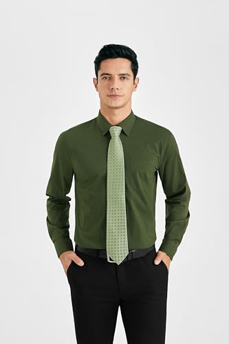 Image of HISDERN Mens Dress Shirt with Tie Pocket Square Set Classic Button Down Shirt Matching Tie Long Sleeve Shirts