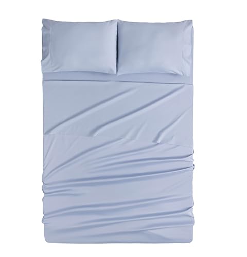 Todocama 4-Piece Bedding Set, 4002, Fitted Sheet, Flat Sheet, 2 Pillowcases 50 x 80 cm (Bed 180 x 190/200 cm, Light Blue) - Image 2