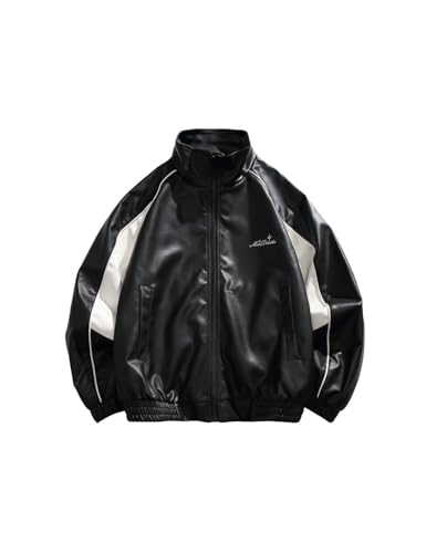 Fullneat Unisex Faux Leather Track Jacket Cropped Streetwear