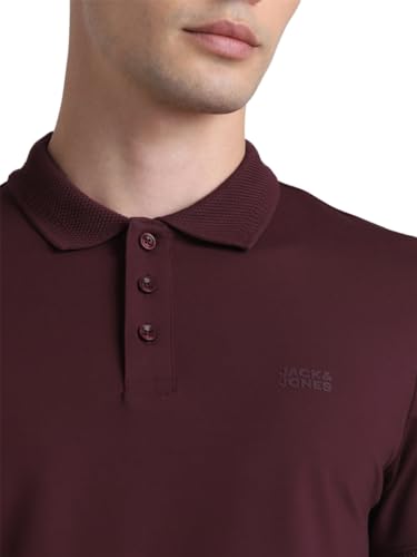 Image of JACK & JONES Men's Cotton Solid Slim Fit Polo T-Shirt