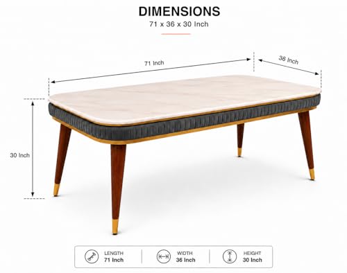 Image of WOODEN SPACE 6-Seater Wooden Dining Table Set | Nano Composite Marble Top | Solid Wood Base | Modern Dining Room Furniture with 6 Chairs (Dark Grey)