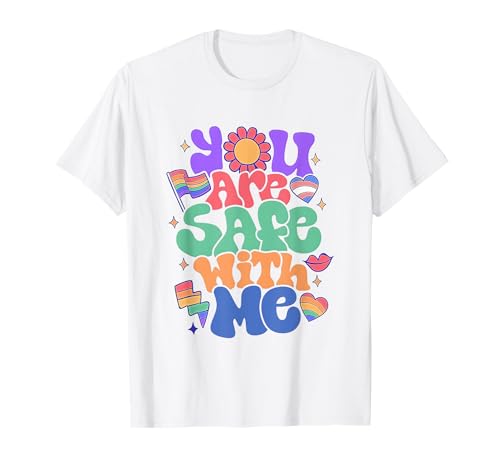 You Are Safe With Me Retro Groovy Pride Month LGBTQ Flag T-Shirt