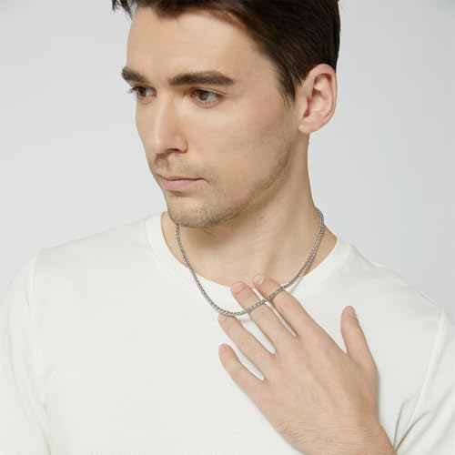 2 Pcs Chains for Men, 4mm Stainless Steel Silver Tone Gold or Black Wheat Necklace Chain for Men Women Boy, 16, 20, 24, 28, 32 Inch3