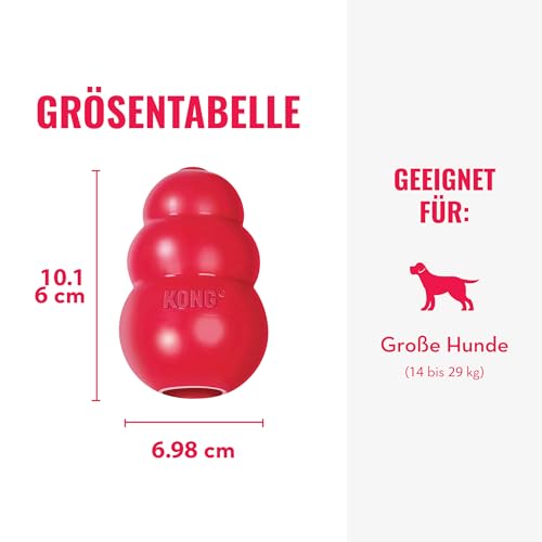 KONG Classic - Füllbares Hundespielzeug - Apportier- und Kauspielzeug für Hunde - Kann Mit Leckerlis Gefüllt Werden - Strapazierfähiges Naturkautschukmaterial - Für Große Hunde