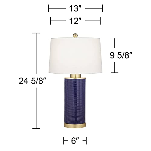 360 Lighting Gilson 24 1/2" High Modern Coastal Glam Table Lamps Set of 2 Gold Textured Blue Finish Ceramic Fabric White Shade Living Room Bedroom Bedside Nightstand House Office Home Reading - Image 4