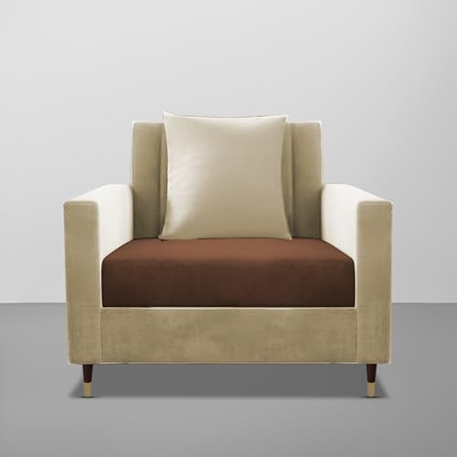 Image of Casaliving Garcia 1 Seater Sofa Set for Living Room (Cream Brown Colour) Premium Fabric Sofa