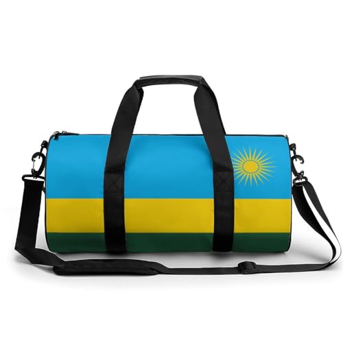 Rwanda Flag Travel Gym Bag for Women Men Cylindrical Duffle Bag Sport Workout Bag with Shoulder Strap
