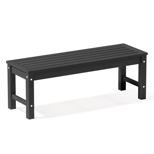 Psilvam 47' Outdoor Bench, 2-Person HDPE Backless Bench with 700 Lbs Weight Capacity, Waterproof Patio Bench for Porch, Garden and Park (Black)