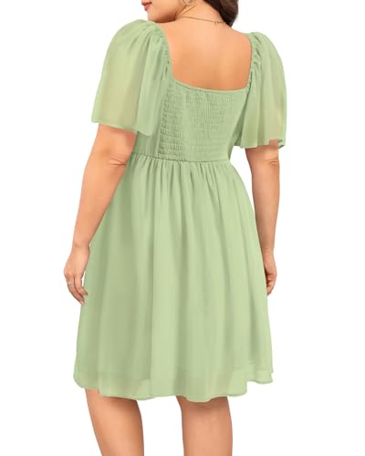 Image of Pinup Fashion Plus Size Graduation Homecoming Chiffon A-line Short Dress | Chiffon, sweetheart neck, square back neckline, ruched front bust, A-line short dress, suitable for graduation, homecoming