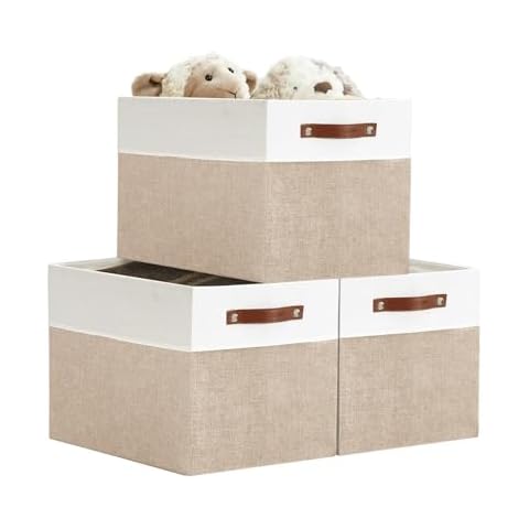DECOMOMO Storage Baskets for Shelves 13x15x13 Closet Bins for Shelves, Baskets for Closet Organization Kallax Cubby Toy Storage (Beige and White, 3-Pack) Cover