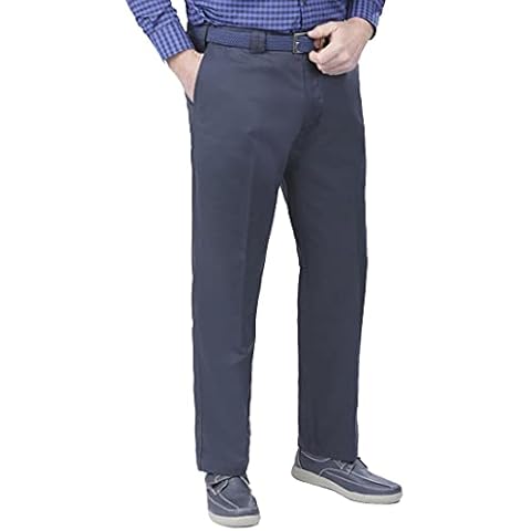 James Holton Mens Cotton Hidden Expanding Waist Classic Chino Stretch Magic Waist Expanding Hook Formal Smart Work Trouser Pants Navy Cover