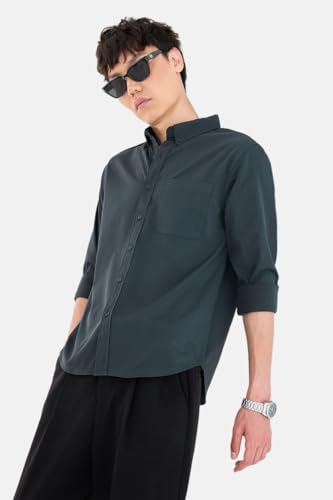 Image of SNITCH Men Casual Shirt | Regular Fit Long Sleeve Button-Down Collar Textured Style | Durable Polyester Twill & Single Patch Pocket for Work