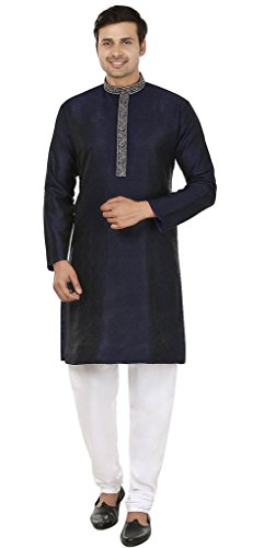 Kurta de seda jacquard azul para celebraciones religiosas y bodas de etiqueta