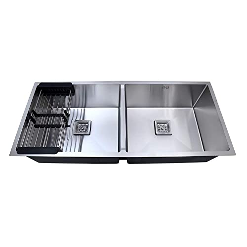 Image of HAPPY HOMES 304 Grade Double Bowl Handmade Kitchen Sink (45 inchx20 inchx10 inch)