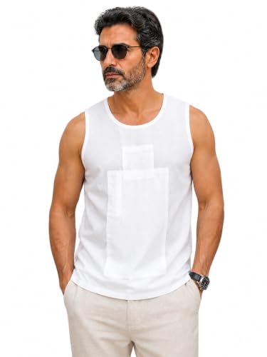 Image of LATEST CHIKAN Men's White Cotton Travel Vest |2 Hidden Pockets | Sleeveless |