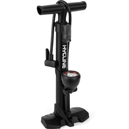 Hycline Bicycle Pump Durable Bike Floor Pump with Auto Dual Valve Head,160 PSI Gauge, Switchless Universal for Presta and Schrader