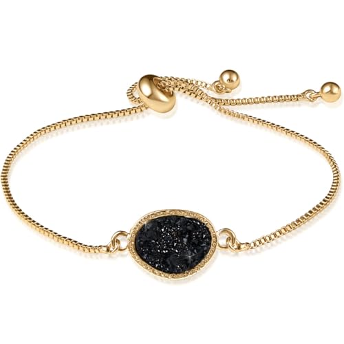 Humble Chic NY Simulated Druzy Chain Bracelet for Women - Boho Stackable Adjustable Bolo Slider Bracelet