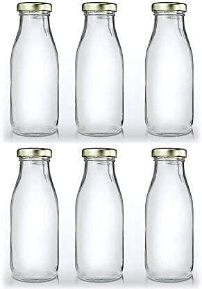 Image of 300ml Glass Bottles with Lids, Clear, 6 Pack, Easy‑Pour Neck, Dishwasher Safe, Fridge Safe
