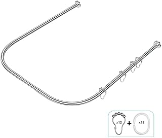 Misounda U Shaped Curved Shower Curtain Rods Bath Rails 80x(80-120) x80cm, 304 Stainless Steel Extendable Tension Shower Corner Curtain Rods For Bathroom, Kitchen, Fitting Room.