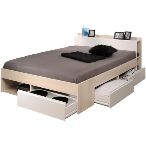 Parisot 1530L260 Bett Cuba, Spanplatten, Akazie, klar/weiß, 170 x 220 x 79,5 cm