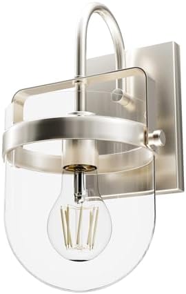 Hunter - Karloff 1-Light Brushed Nickel, Medium Size Sconce Light, Dimmable, Casual Style, for Bedrooms, Kitchens, Foyers, Bathrooms - 19842