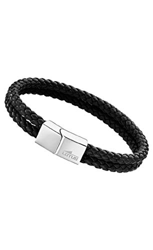 LOTUS STYLE Pulsera Hombre Cuero Brazalete de Diseño Sofisticado, Resistente y Confortable - Pulseras Hombre - Negra 208.00 mm LS2011-2/1 - Regalo de Cumpleaños, Día del Padre