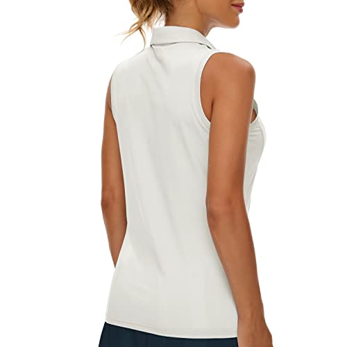Casei Women's Sleeveless Golf Polo Shirts Upf 50+ Quick Dry Collared Polo Shirts Athletic Tank Tops Shirts,White M #TOP2