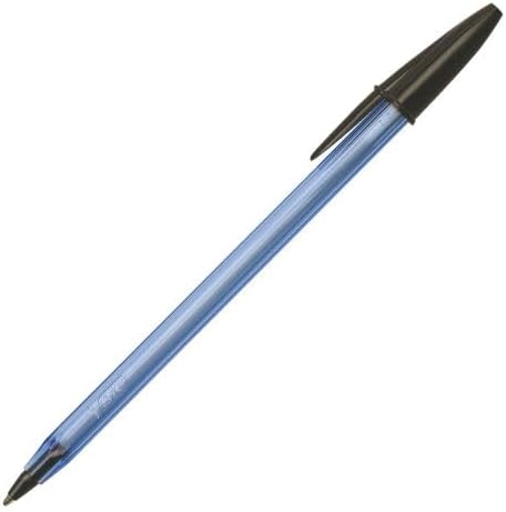 BIC Cristal Soft Ballpoint Pen, Black, Box of 50, 1.2mm Medium Thickness Type, Transparent Body, Perforated Cover