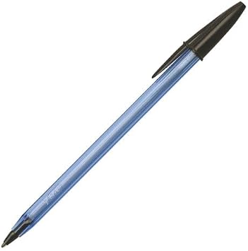 BIC Cristal Soft Ballpoint Pen, Black, Box of 50, 1.2mm Medium Thickness Type, Transparent Body, Perforated Cover