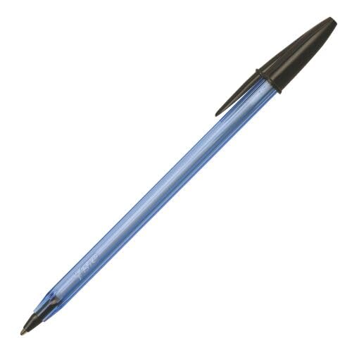 BIC Cristal Soft Tükenmez Kalem, Siyah, 50'li Kutu, 1.2 mm Orta Kalınlıkta Uç, Şeffaf Gövde, Delikli Kapak