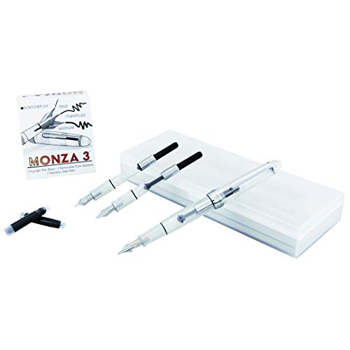 Monza 3 Fountain Pen Set (Crystal Clear) - Medium, Fine, Omniflex Nib