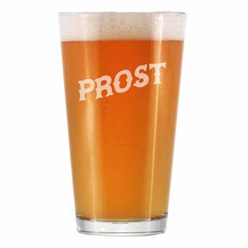 Prost - German Cheers - Fun Pint Glasses for Beer - Germany Themed Party Decor for Men and Women - 16 oz Large Mug