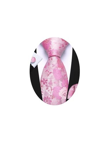 Image of Barry.Wang Flower Ties for Men Handkerchief Cufflinks Set Wedding Necktie Set Party