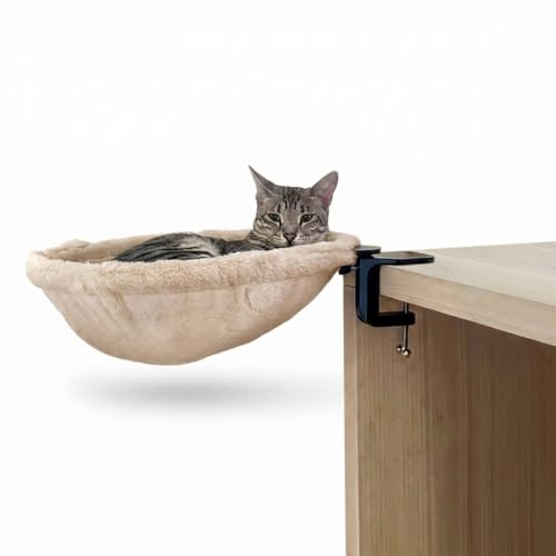 Kobuddy Standard Desk Hammock for Cats | Adjustable Clamp On Cat Bed | Soft Faux Fur Elevated Cat Perch with Steel Frame | Space Saving Under Desk Lounge | Supports Cats Up to 50 lbs