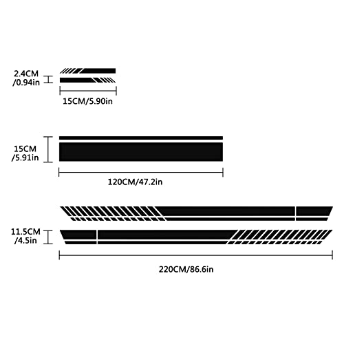 Ruiante Sports Racing Long Stripe Stickers Car Body Door Side Stripe Vinyl Decals Rearview Mirror & Car Hood Decoration For Cars Suv Vehicles Universal Racing Accessories (5Pc Black) #TOP1