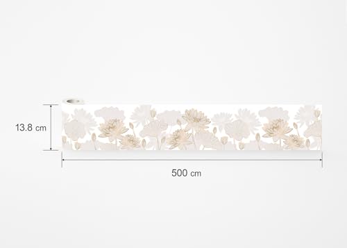 AG Design Selbstklebende Bordüre Goldene Blumen, AWB 8438 | Wasserfest Dekoration für Wände, Möbel, Tapeten, Wandverkleidungen und Türen, Folie, Mehrfarbig | Breite 500 cm x Höhe 13.8 cm