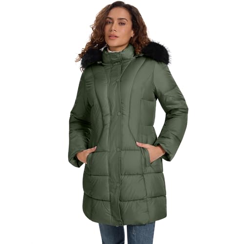 Image of HOTIAN Women's Winter Puffer Down Coat Long Thickened Padded Parka Warm Jacket with Faux Fur Detachable Hooded