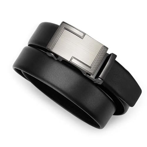 Men's Four Seasons Solid Color Automatic Buckle Leather Belt 3.5Cm Belt