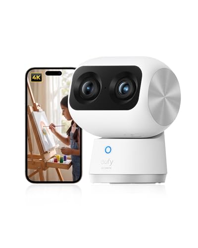 eufy Security Indoor Cam S350, Dual Cameras, 4K UHD Resolution Security Camera with 8× Zoom and 360° PTZ, Human/Pet AI, Ideal for Baby Monitor/Pet Camera/Home Security, Dual-Band Wi-Fi 6, Plug in