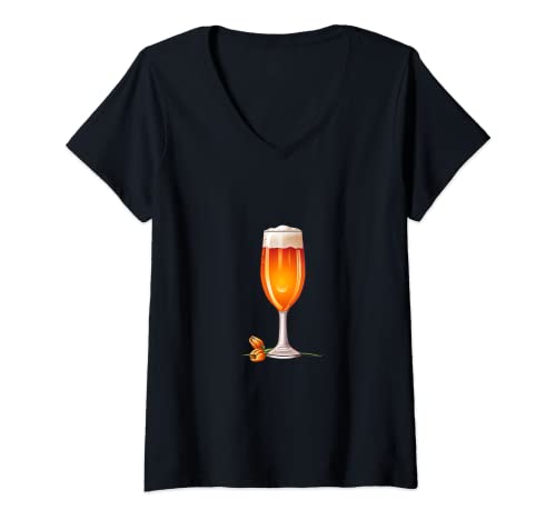 Femme Buveur de bière en verre tulipe T-Shirt avec Col en V