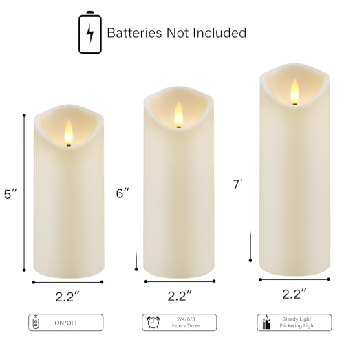 Image of kakoya Flickering Flameless Candles, Battery Operated Acrylic LED Pillar Candles with Remote Control and Timer,Set of 9 (Ivory)