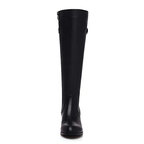 Tinacus Women'S Genuine Leather Round Toe Handmade Back Zip Comfort Low Heel Knee High Boots With Buckle thumb #2