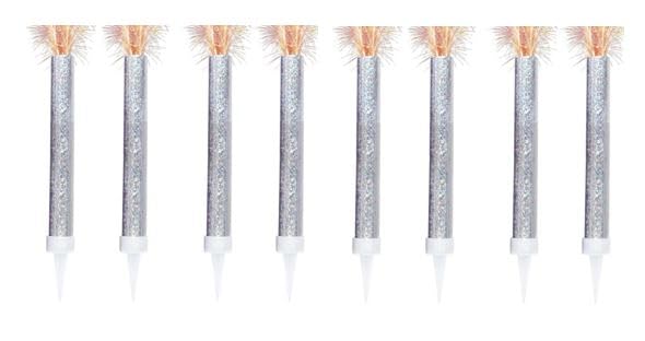 Ice Fountain Candles for Cakes, Cake Sparklers, Cake Toppers, Ideal for Christmas Decoration, Birthday Party, Decorations, and Other Special Occasions (8Pcs Silver Fountain)